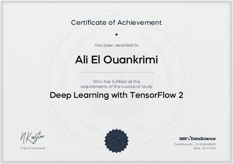 Certificate of completion - Deep Learning with TensorFlow 2